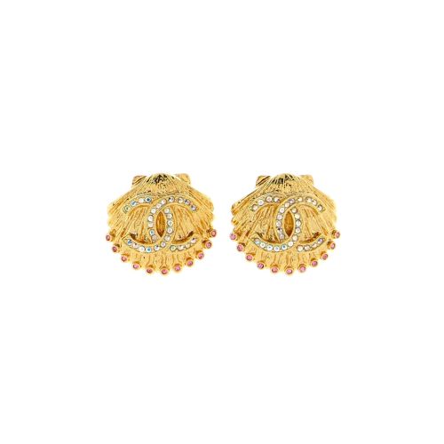 CC Shell Clip-On Earrings Metal with Mulitcolor Crystals