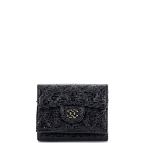 Classic Trifold Flap Wallet Quilted Lambskin Small