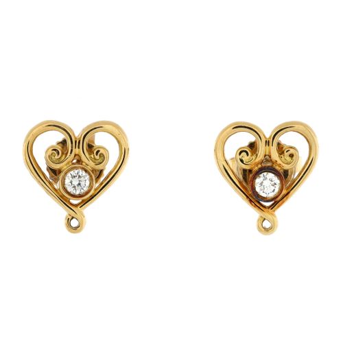 Paloma's Venezia Goldoni Heart Stud Earrings 18K Yellow Gold and Diamonds