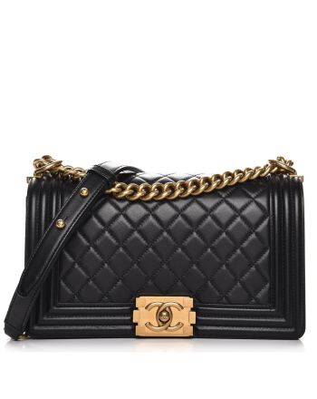 Chanel Black Lambskin Medium Boy Bag A67086 Black