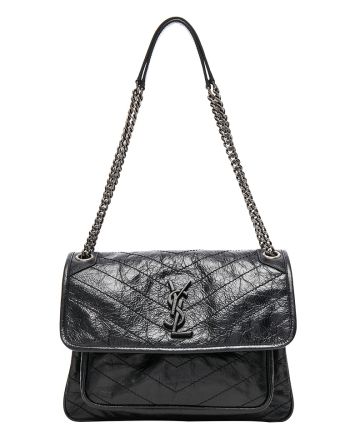 Saint Laurent Niki Medium Shiny Waxy Quilted Shoulder Bag 498894 Black