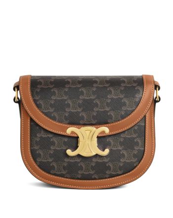 Celine Teen Besace Triomphe In Triomphe Canvas And Calfskin Coffee